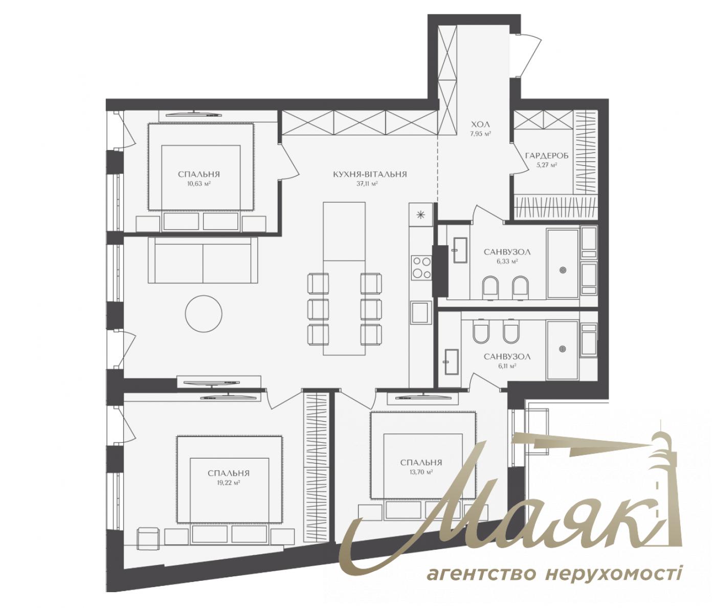 For sale 3-room apartment 106 m2 in the new LCD BELLEVIE, str. Berezhanskaya, Obolon, Kiev