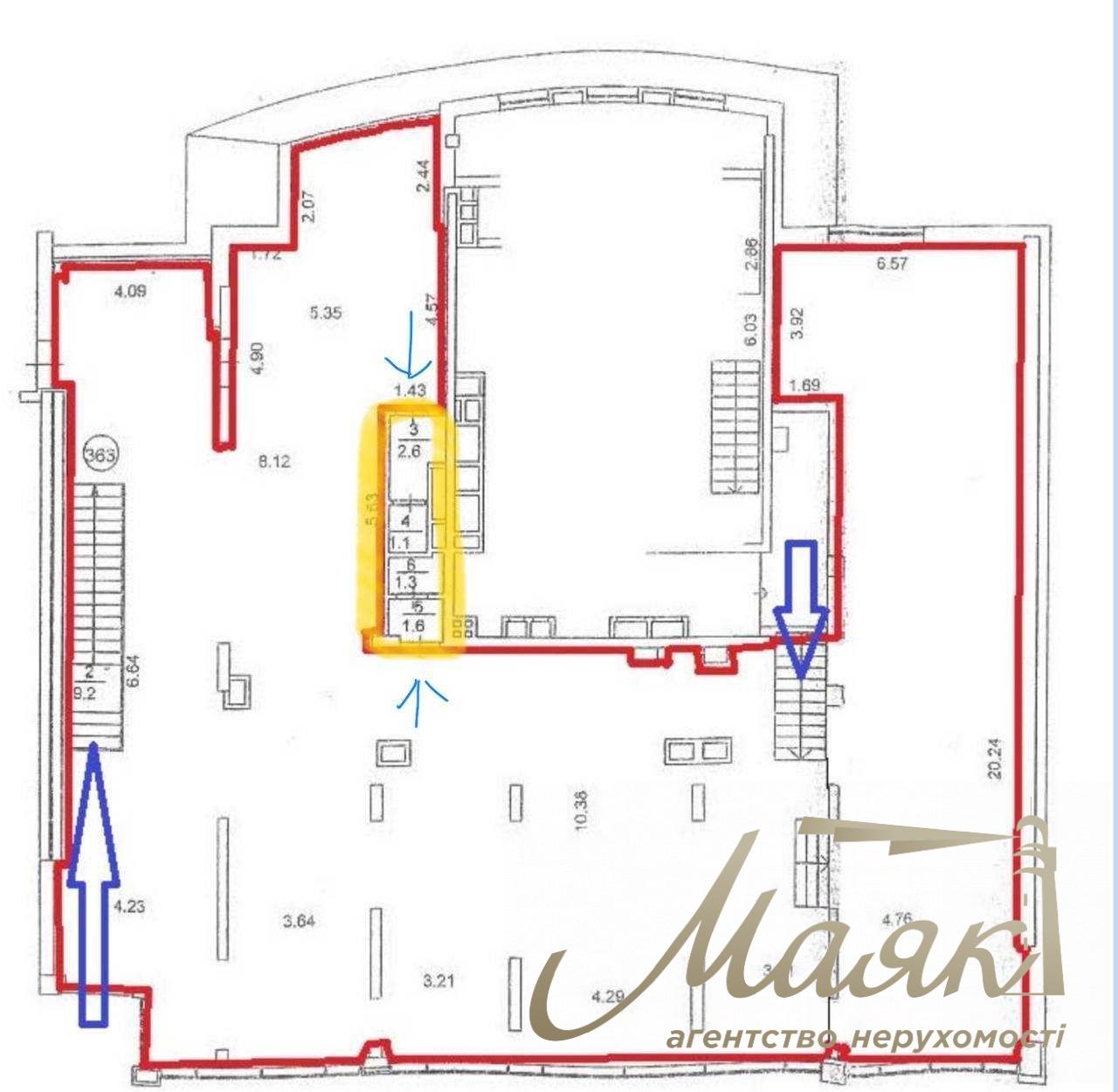 Rent front room 412 m² metro Pechersk, for restaurant, showroom or store