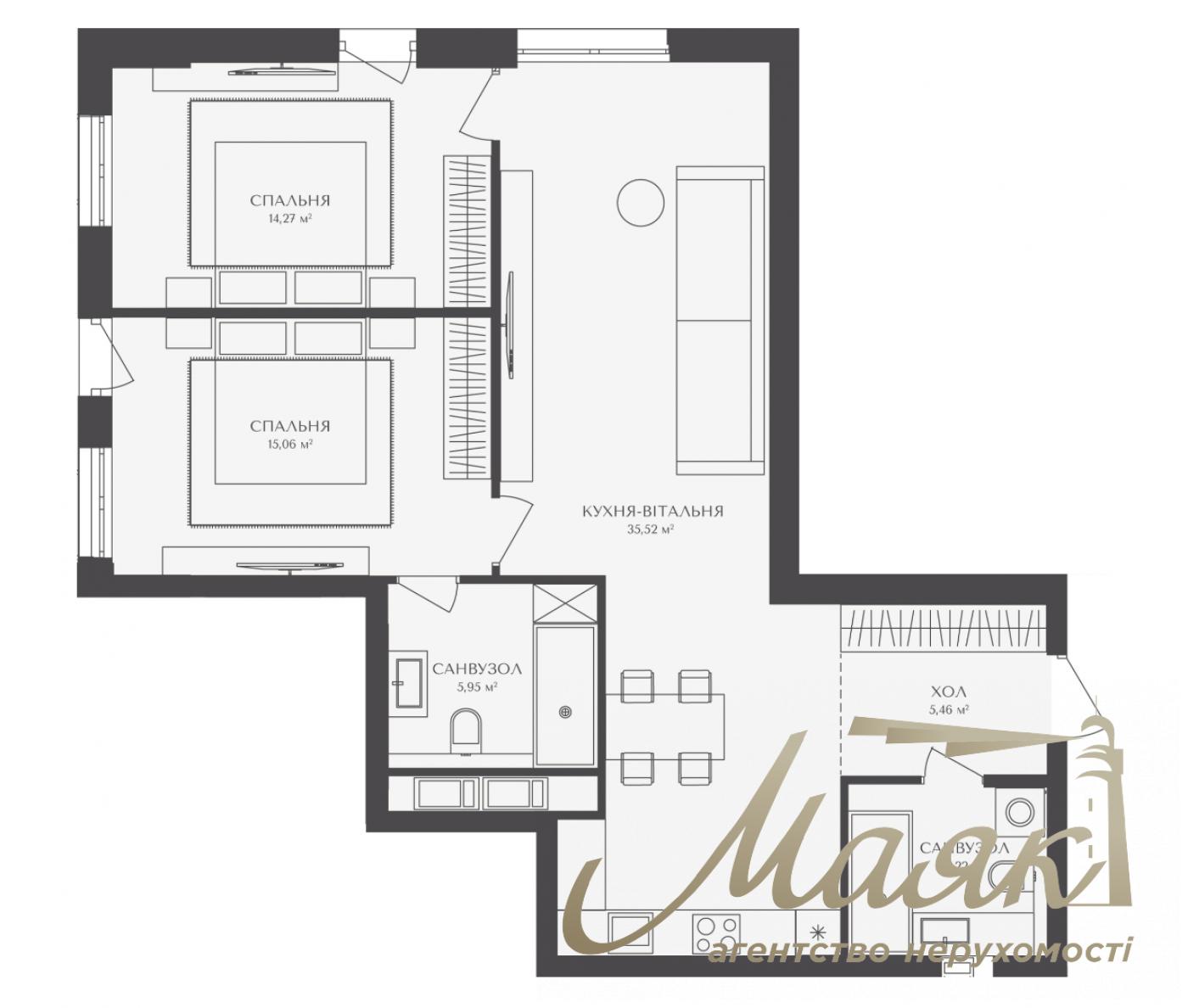 For sale 2-bedroom apartment 82 m2 in the new LCD BELLEVIE, str. Berezhanskaya, Obolon, Kiev