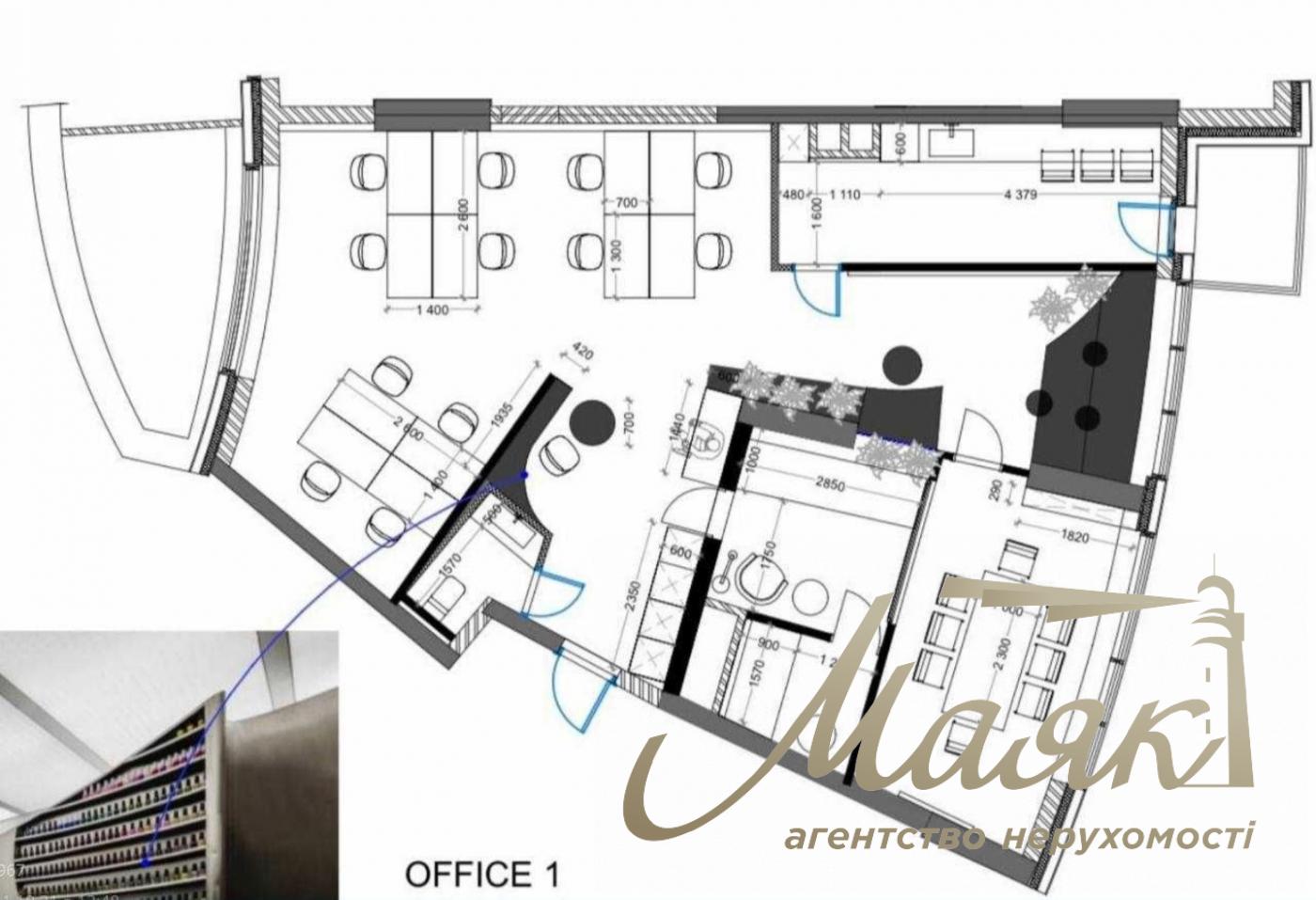 155 m² office space for rent in the Busov Hill residential complex, 12 Buslovskaya St., Pechersk.