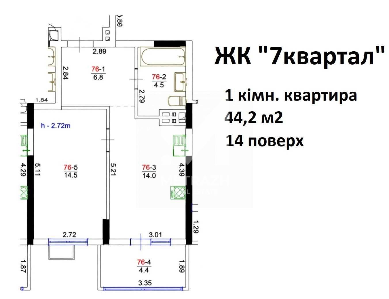 Sale 1-room apartment 44 m², Європейського Союзу, ЖК 7 KVARTAL • ID 7575 — photo 2